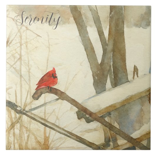 Aquarell-Winterkardinal Fliese (Vorderseite)