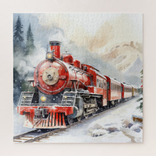 Aquarell-Winterlandschaft Weihnachtszug Puzzle