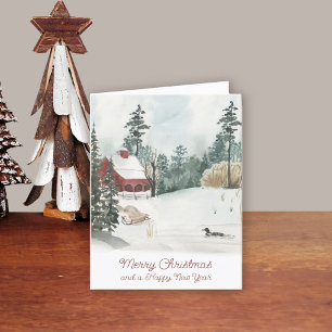 Aquarell-Winterlandschaft Weißes Weihnachten