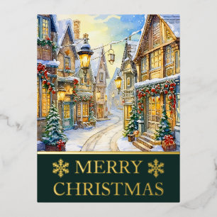 Aquarell-Winterstraßen-Szene Weihnachtskarte Folien Feiertagspostkarte