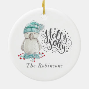 Aquarell-Wintervogel-Holly-Jolly-Weihnachtsfoto Keramik Ornament