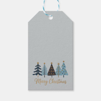 Aquarell-Winterwald-Bäume in Braun und Blau Geschenkanhänger