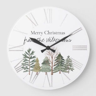 Aquarell-Winterwald Einfache Bäume Große Wanduhr