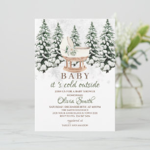 Aquarell-Winterwald-Grau-Baby-Party Einladung