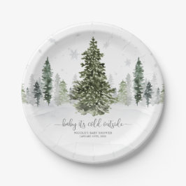 Aquarell Winterwald Graue Babydusche Pappteller