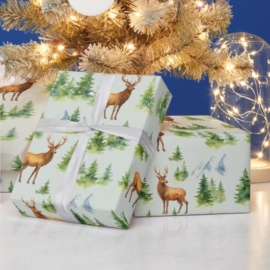 Aquarell-Winterwald - Hirsche und schneebedeckte B Geschenkpapier (Feiertage)