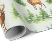 Aquarell-Winterwald - Hirsche und schneebedeckte B Geschenkpapier (Rolleneckpunkt)