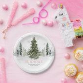 Aquarell Winterwald Pink Babydusche Pappteller (Party)