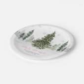 Aquarell Winterwald Pink Babydusche Pappteller (Schrägansicht)