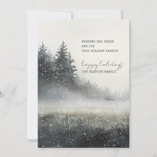 Aquarell-Winterwald-Schnee-Flach-Weihnachtskarte Feiertagskarte
