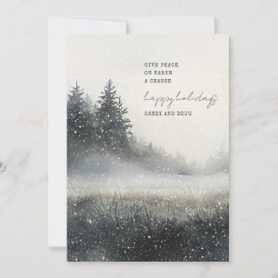 Aquarell-Winterwald-Schnee-Flach-Weihnachtskarte Feiertagskarte