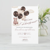 Aquarell wir können warten Baby Dusche Junge Einladung (Stehend Vorderseite)