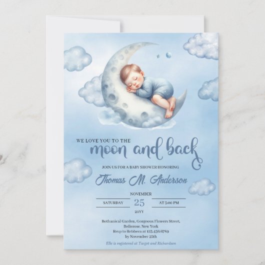 Aquarell wir Liebe Sie zum Mond und zurück Einladung (Vorderseite)