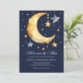 Aquarell Wir sind über der Mond Boy Babydusche Einladung (Stehend Vorderseite)