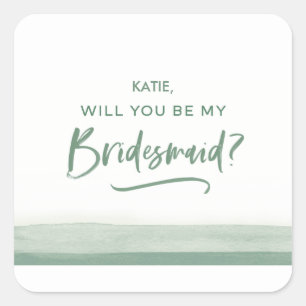 Aquarell wird meine Bridesmaid-Karte grün sein Quadratischer Aufkleber