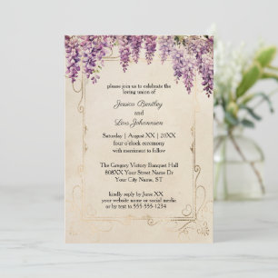 Aquarell-Wisteria auf Vintage-Pergament-Hochzeit Einladung