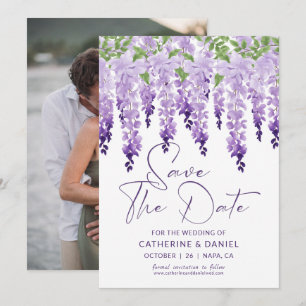 Aquarell-Wisteria-Lila-Hochzeitsfoto Save The Date