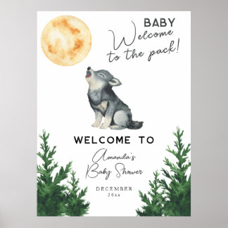 Aquarell-Wolf-Baby-Shower-Willkommen Poster