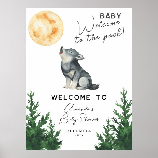 Aquarell-Wolf-Baby-Shower-Willkommen Poster (Vorne)