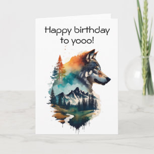 Aquarell-Wolf-Geburtstagskarte für Naturliebhaber Karte