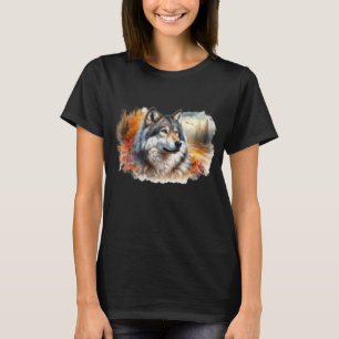 Aquarell-Wolf im Herbst  T-Shirt