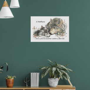 Aquarell-Wolf-Mutter-Liebe-Wild-Uhr-Ewig Poster