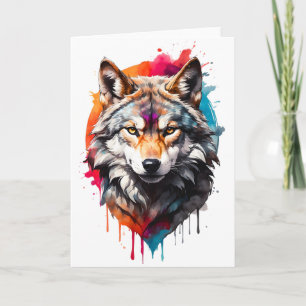 Aquarell-Wolf-Splatter-Porträt Splash-Tinte leer Karte