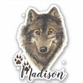 Aquarell Wolf verfolgt tierischen Individuelle Nam Aufkleber (Vorderseite)