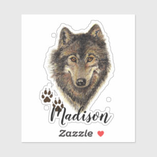 Aquarell Wolf verfolgt tierischen Individuelle Nam Aufkleber
