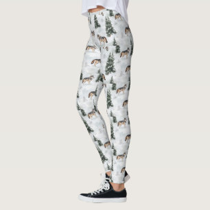 Aquarell-Wölfe Schnee Bedeckte Kiefern Leggings