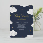 Aquarell Wolken Dunkelblauer Junge Dusche Gold Folieneinladung (Stehend vorne)