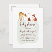 Aquarell Woodland Animal Friends Kinderdusche Einladungspostkarte (Vorne/Hinten)