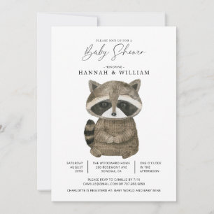 Aquarell Woodland Animal Raccoon Babydusche Einladung