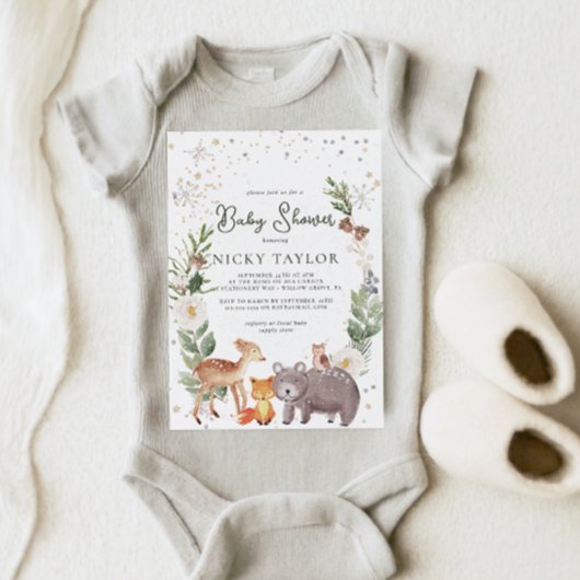 Aquarell Woodland Animal Snow Winter Baby Dusche Einladung