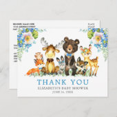 Aquarell Woodland Animals Baby Dusche Blau Postkarte (Vorne/Hinten)