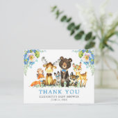 Aquarell Woodland Animals Baby Dusche Blau Postkarte (Stehend Vorderseite)