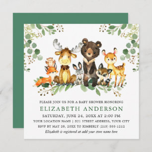 Aquarell Woodland Animals Baby Showplatz Einladung