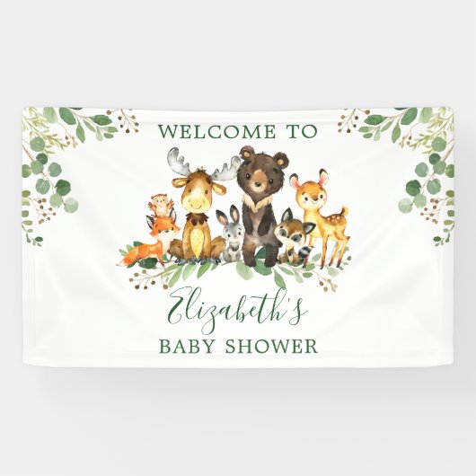 Aquarell Woodland Animals Kinderdusche Banner (Horizontal)