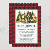 Aquarell Woodland Animals Kinderdusche Kariert Einladung (Vorne/Hinten)