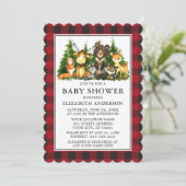 Aquarell Woodland Animals Kinderdusche Kariert Einladung (Stehend Vorderseite)