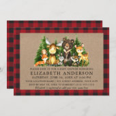 Aquarell Woodland Animals Kinderdusche Rustikal Einladung (Vorne/Hinten)