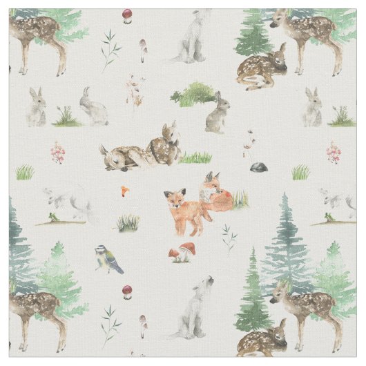 Aquarell Woodland Animals Kinderdusche Stoff (Nahaufnahme)
