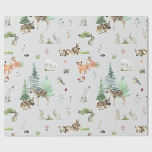 Aquarell Woodland Baby Animals Dusche Geschenkpapier (Flach)