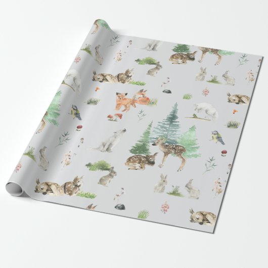 Aquarell Woodland Baby Animals Dusche Geschenkpapier (Ungerollt)