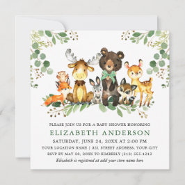 Aquarell Woodland Tiere Bow Baby Showplatz Einladung