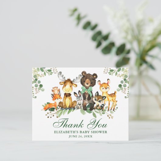 Aquarell Woodland Tiere Bow Danke Dusche Postkarte (Stehend Vorderseite)