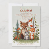 Aquarell Woodland Tiere Grüne 2. Geburtstag Einladung (Vorderseite)