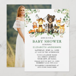 Aquarell Woodland Tiere Grüne Dusche Foto Einladung