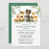 Aquarell Woodland Tiere Grünpflanzen Kinderdusche Einladung (Vorne/Hinten)