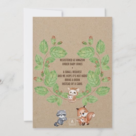 Aquarell Woodland Tiere Kinderdusche Einladung (Rückseite)